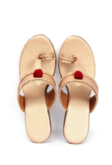 Kanaka Golden and Black Fringed Hand Embroidered One Toe Wedges